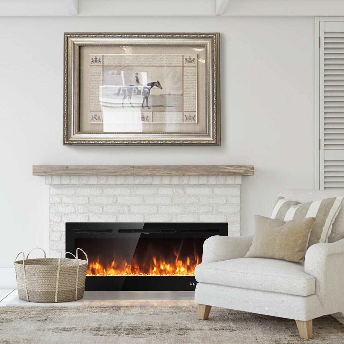 50 Inch Recessed Electric Insert Wall Mounted Fireplace with Adjustable Brightness-Fireplaces-DECOROLALA