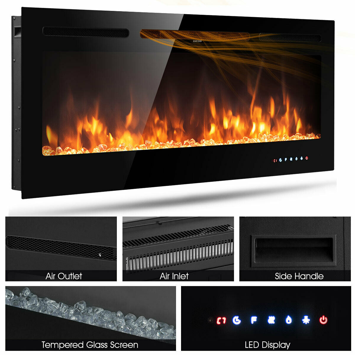 50 Inch Recessed Electric Insert Wall Mounted Fireplace with Adjustable Brightness-Fireplaces-DECOROLALA