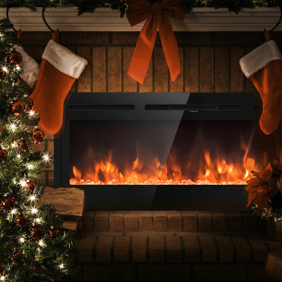 50 Inch Recessed Electric Insert Wall Mounted Fireplace with Adjustable Brightness-Fireplaces-DECOROLALA