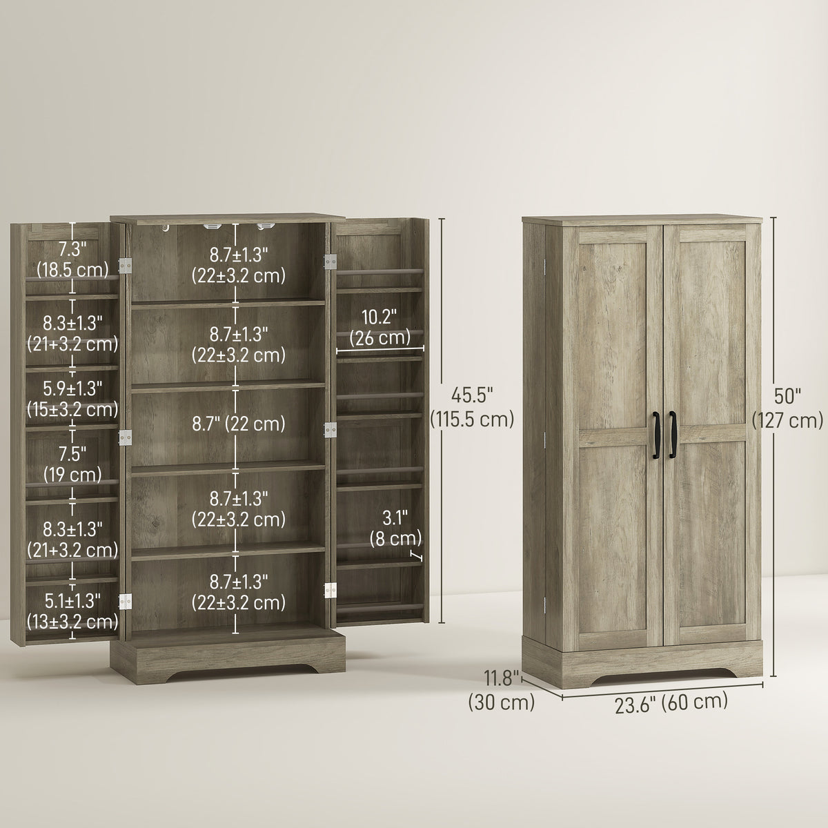 50" Farmhouse Kitchen Pantry Cabinet - Distressed Grey-Home Furnishings > Storage & Organization > Kitchen Pantry Cabinets-DECOROLALA