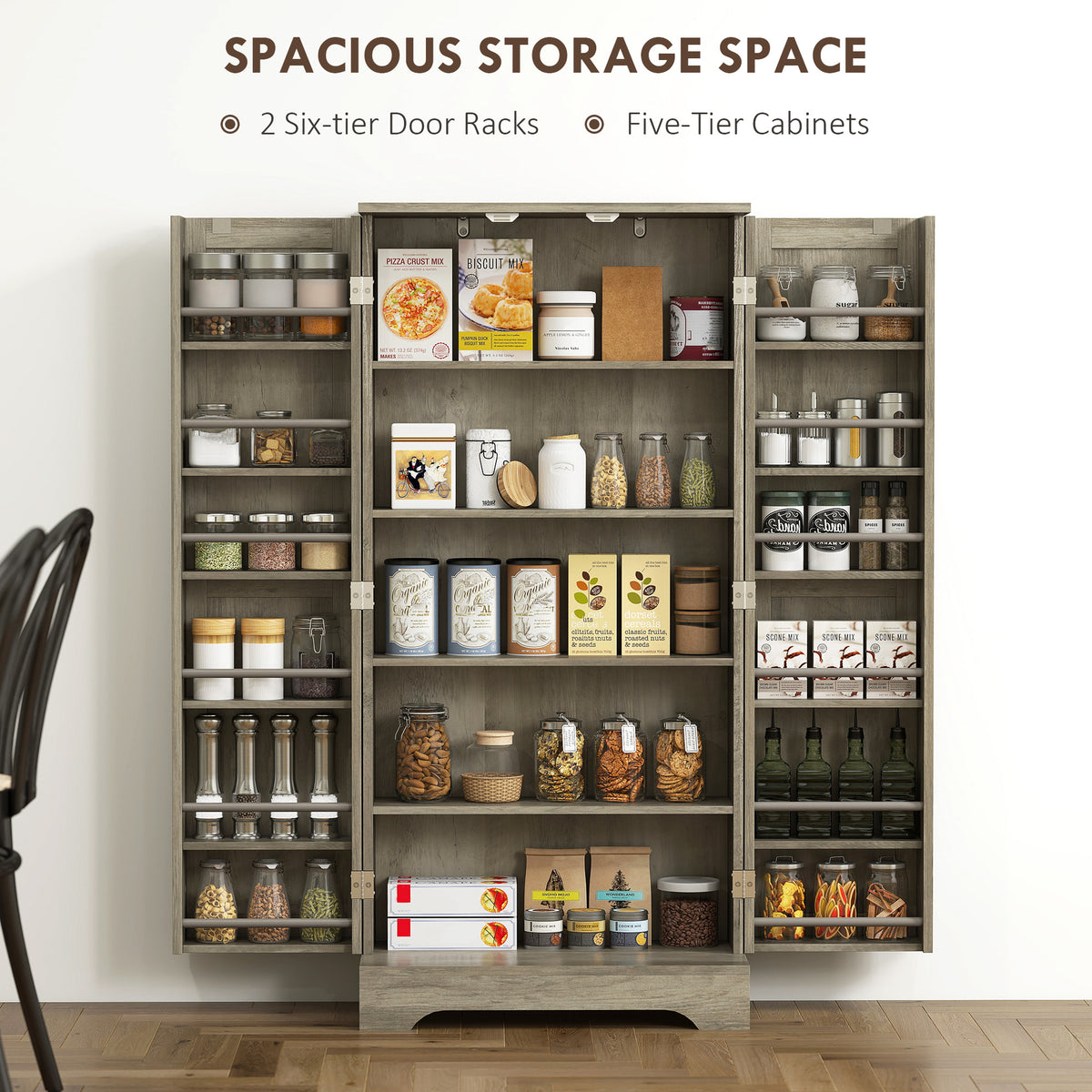 50" Farmhouse Kitchen Pantry Cabinet - Distressed Grey-Home Furnishings > Storage & Organization > Kitchen Pantry Cabinets-DECOROLALA