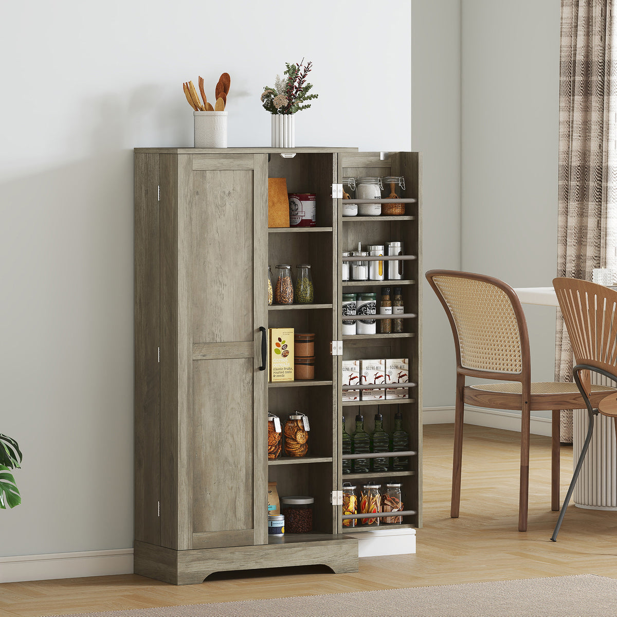 50" Farmhouse Kitchen Pantry Cabinet - Distressed Grey-Home Furnishings > Storage & Organization > Kitchen Pantry Cabinets-DECOROLALA