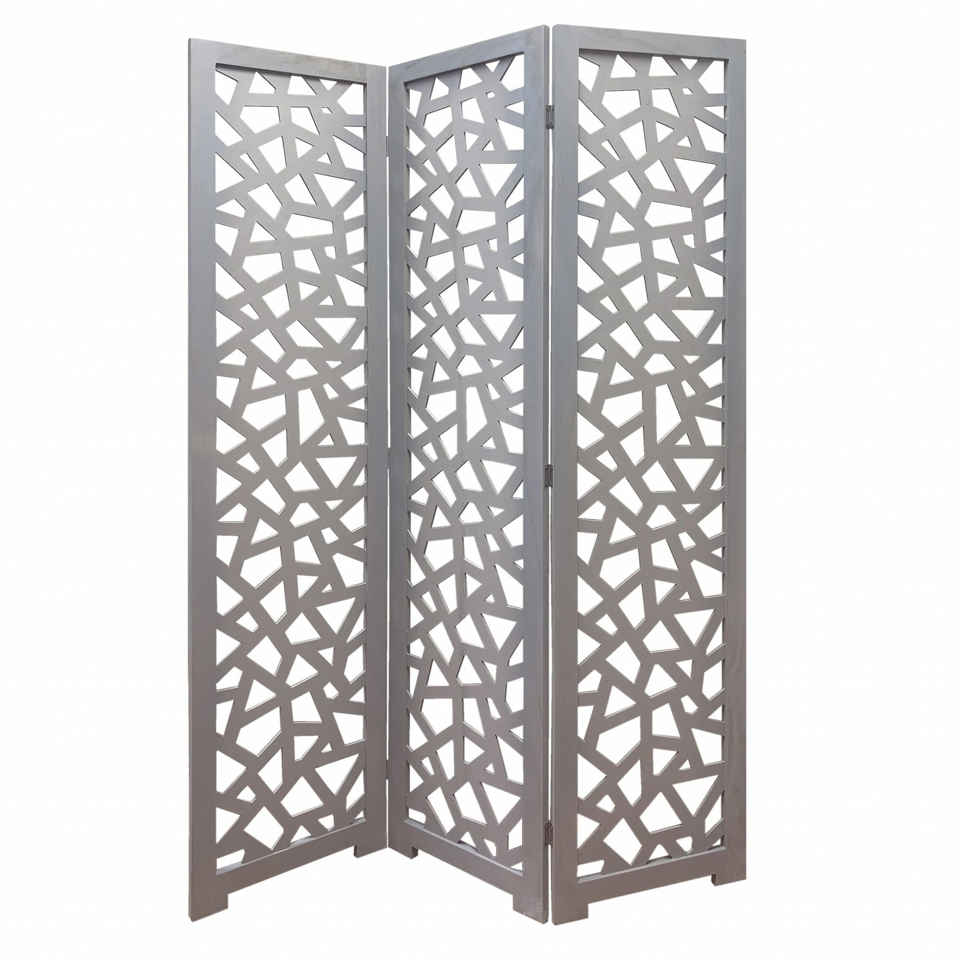 50" Gray Solid Wood Folding Three Panel Screen Room Divider-Room Dividers-DECOROLALA