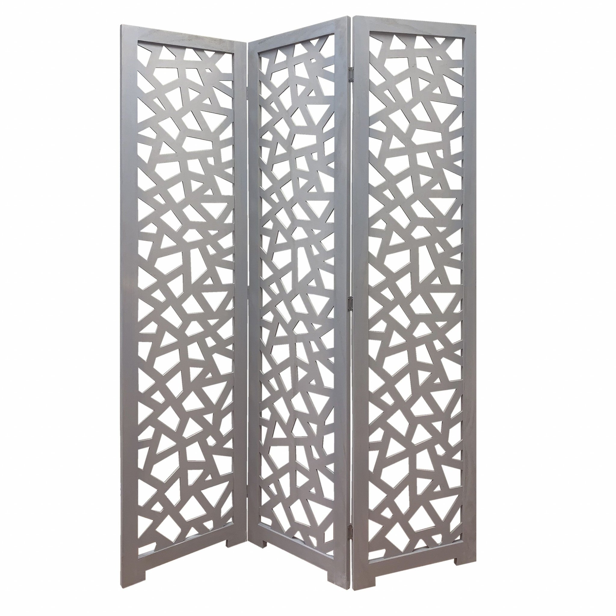 50" Gray Solid Wood Folding Three Panel Screen Room Divider-Room Dividers-DECOROLALA
