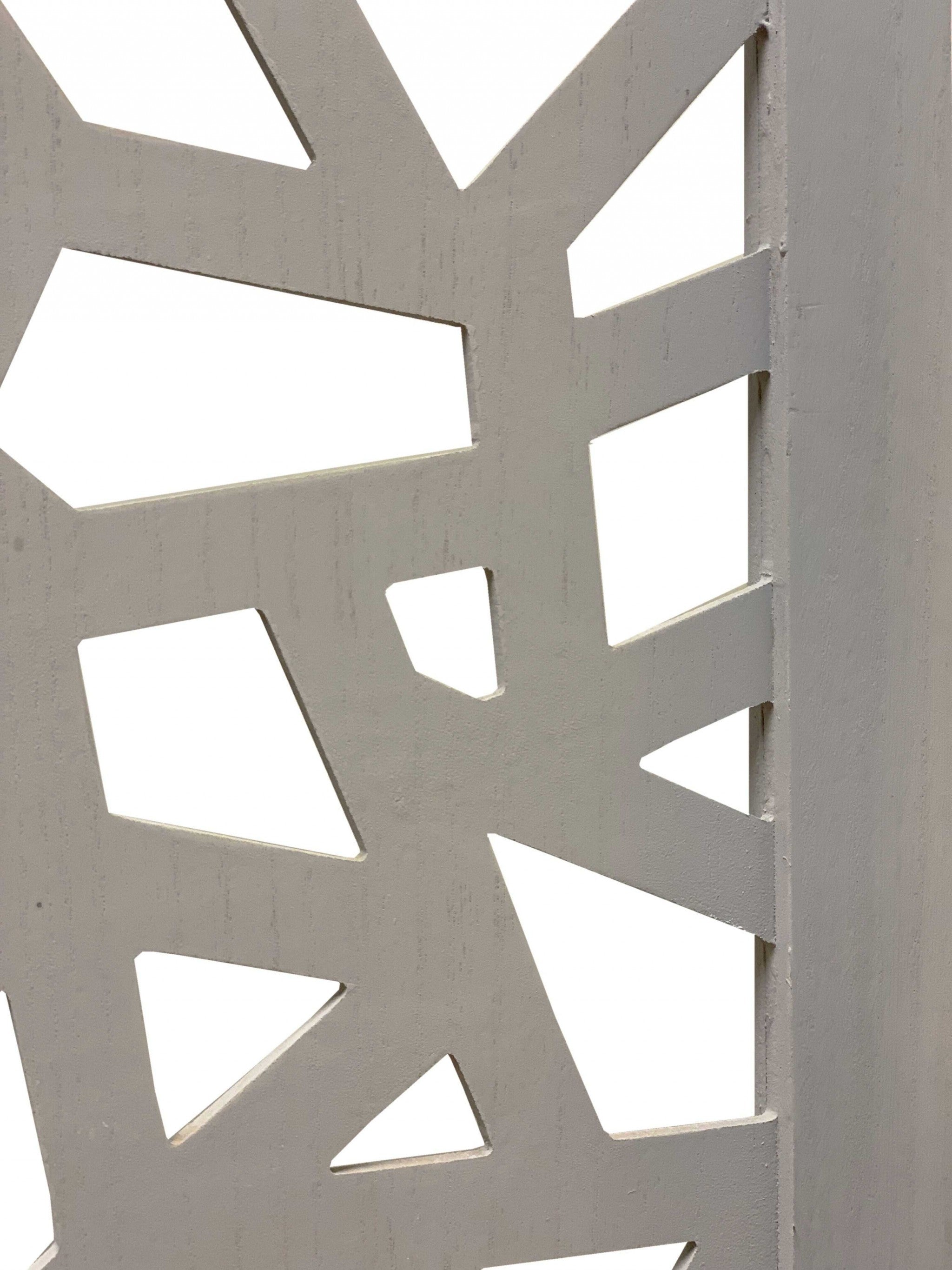 50" Gray Solid Wood Folding Three Panel Screen Room Divider-Room Dividers-DECOROLALA