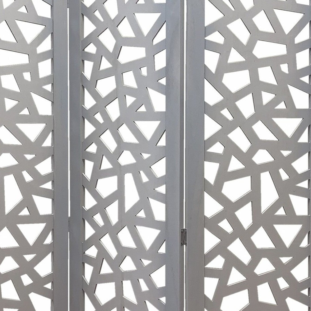 50" Gray Solid Wood Folding Three Panel Screen Room Divider-Room Dividers-DECOROLALA