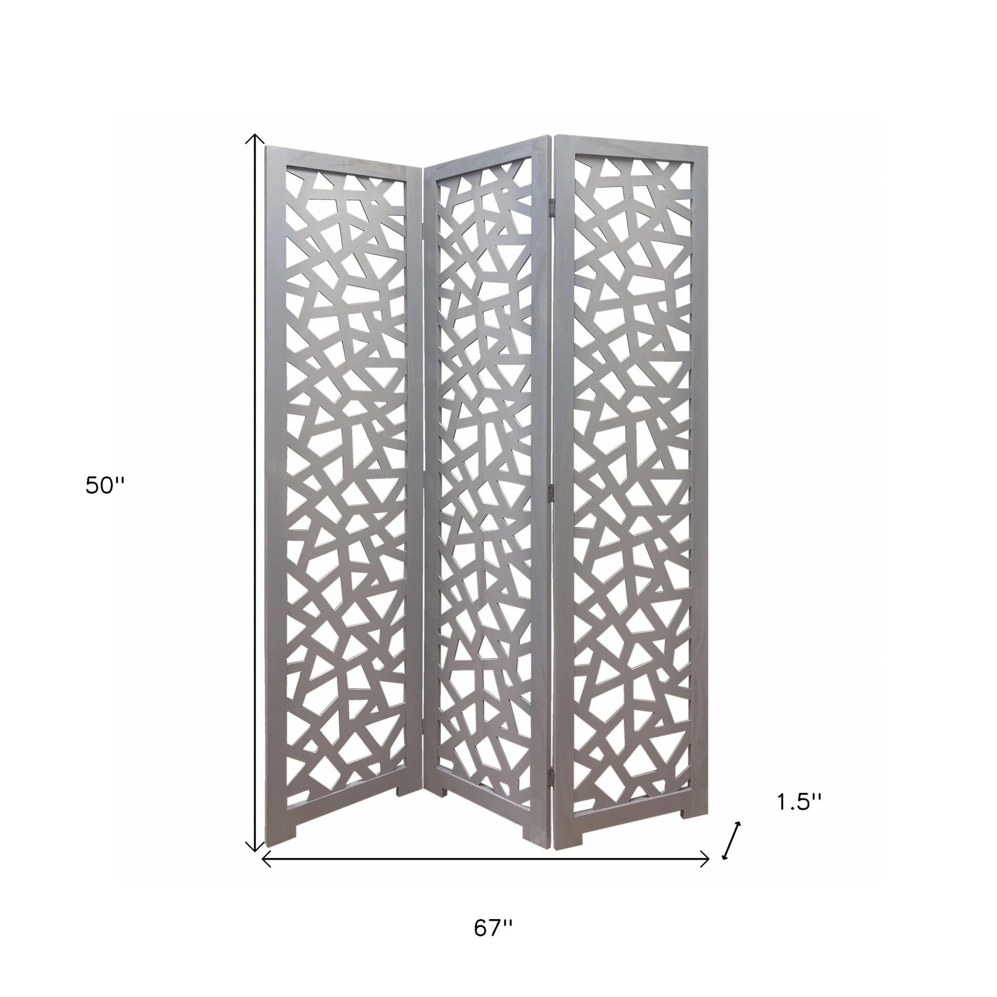 50" Gray Solid Wood Folding Three Panel Screen Room Divider-Room Dividers-DECOROLALA
