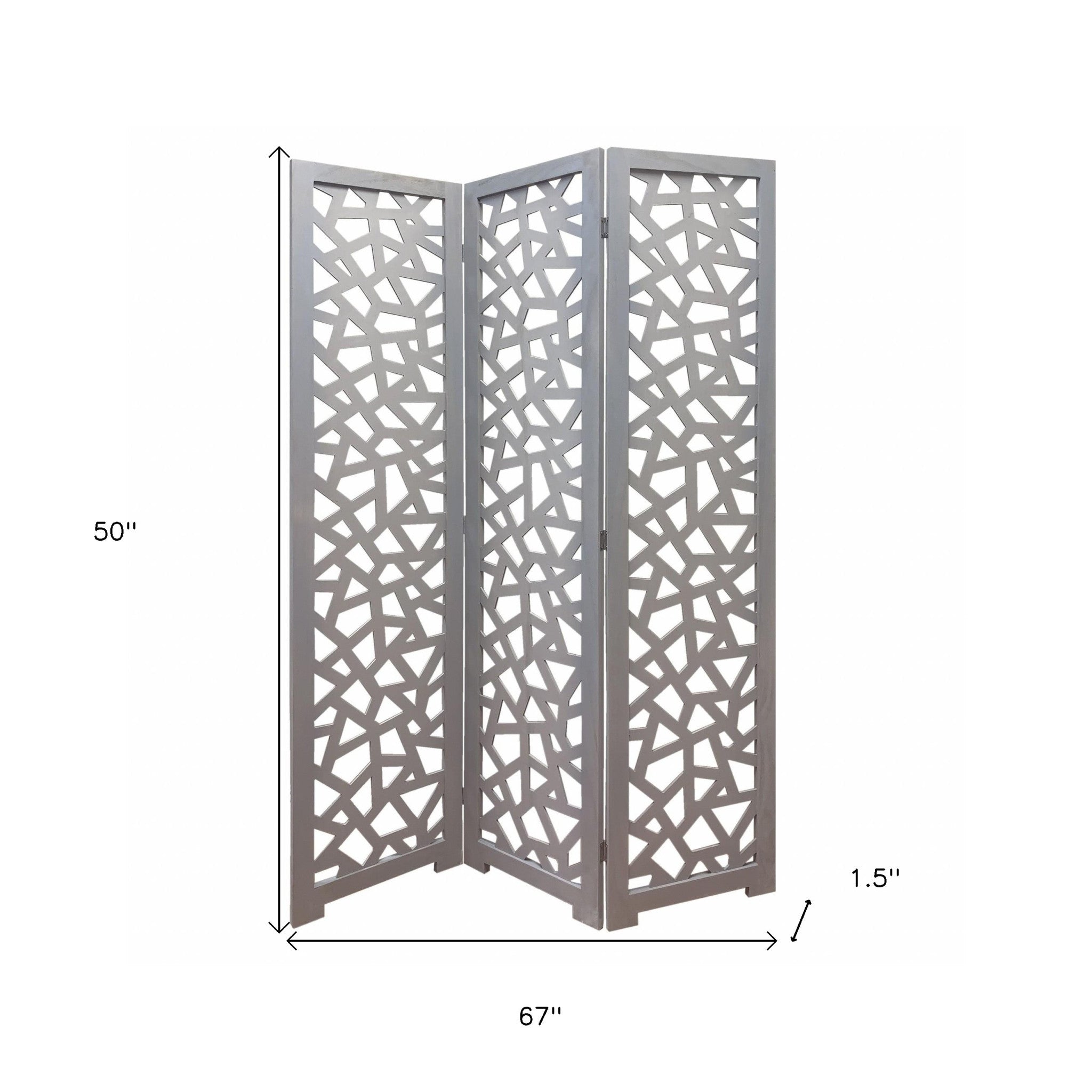 50" Gray Solid Wood Folding Three Panel Screen Room Divider-Room Dividers-DECOROLALA