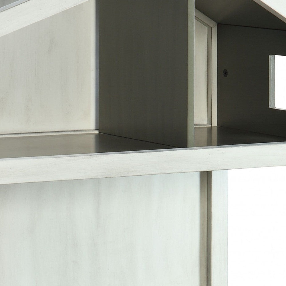 50" Gray Solid and Manufactured Wood and Solid Wood Three Tier Double Bookcase-Bookcases-DECOROLALA