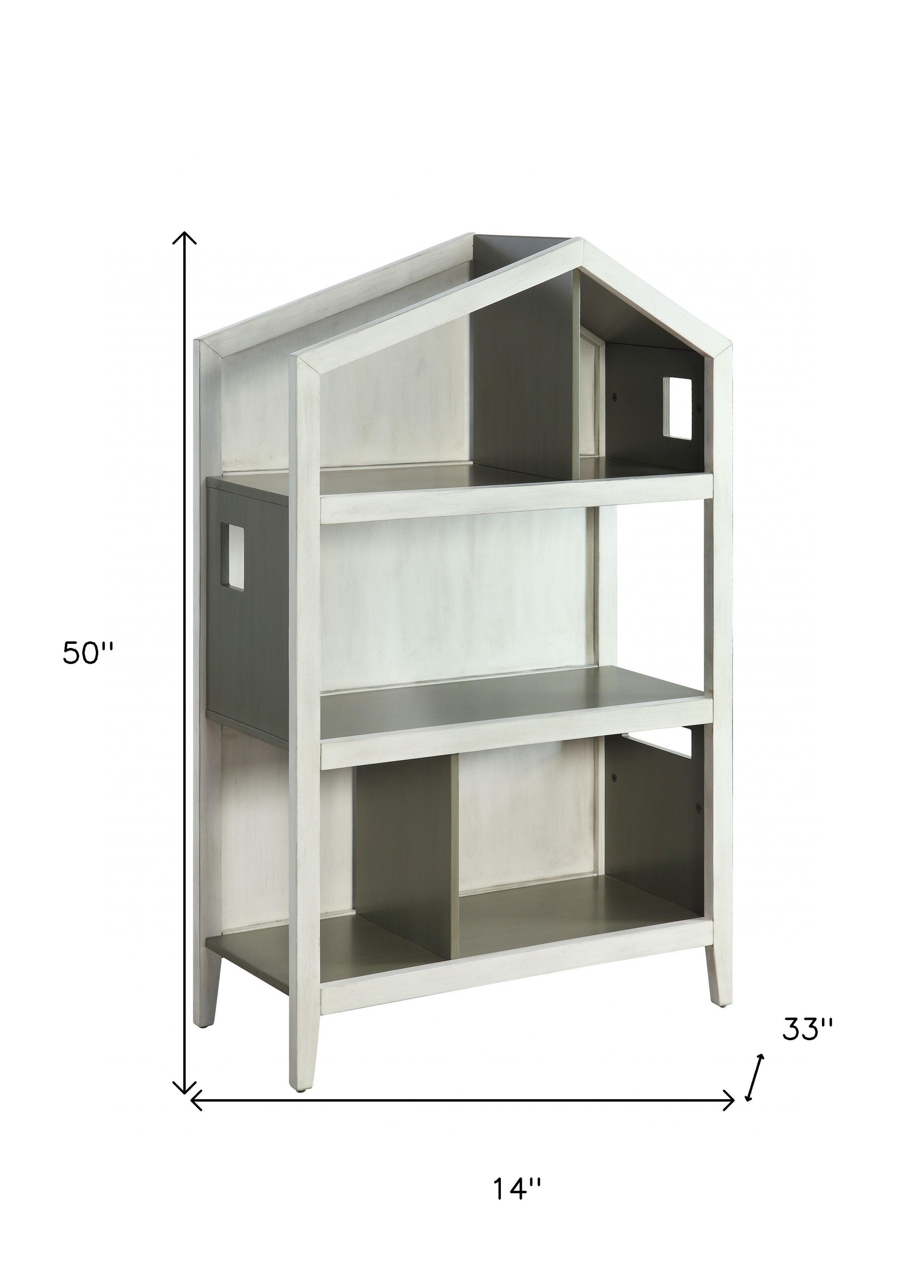 50" Gray Solid and Manufactured Wood and Solid Wood Three Tier Double Bookcase-Bookcases-DECOROLALA
