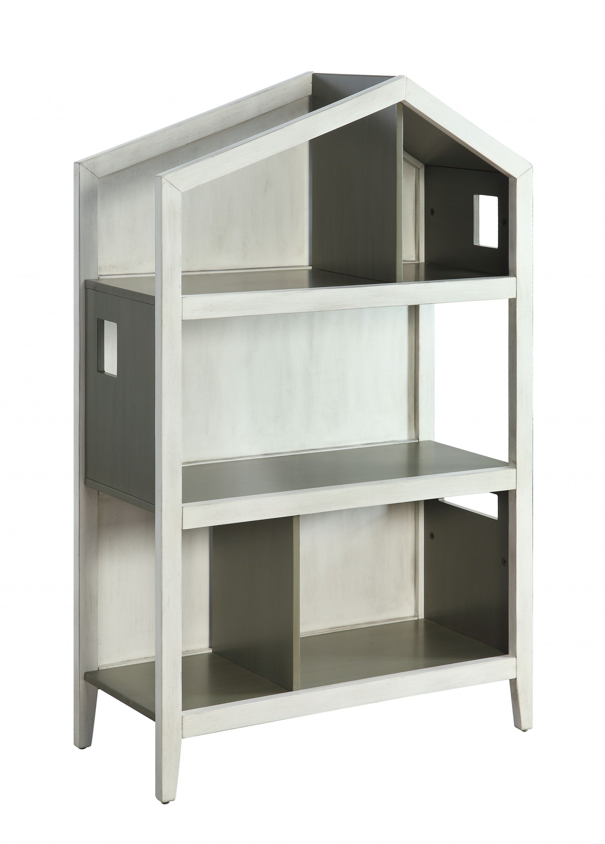 50" Gray Solid and Manufactured Wood and Solid Wood Three Tier Double Bookcase-Bookcases-DECOROLALA