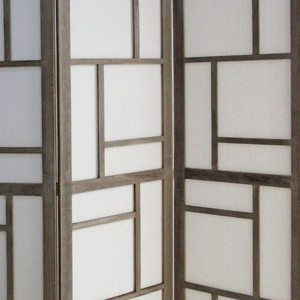 50" Gray and White Wood and Fabric Three Panel Screen Room Divider-Room Dividers-DECOROLALA