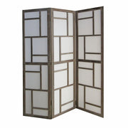 50" Gray and White Wood and Fabric Three Panel Screen Room Divider-Room Dividers-DECOROLALA
