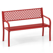 50 Inches Outdoor Garden Bench with Geometric Lattice Backrest and Slatted Seat-Red-Outdoor Benches-DECOROLALA