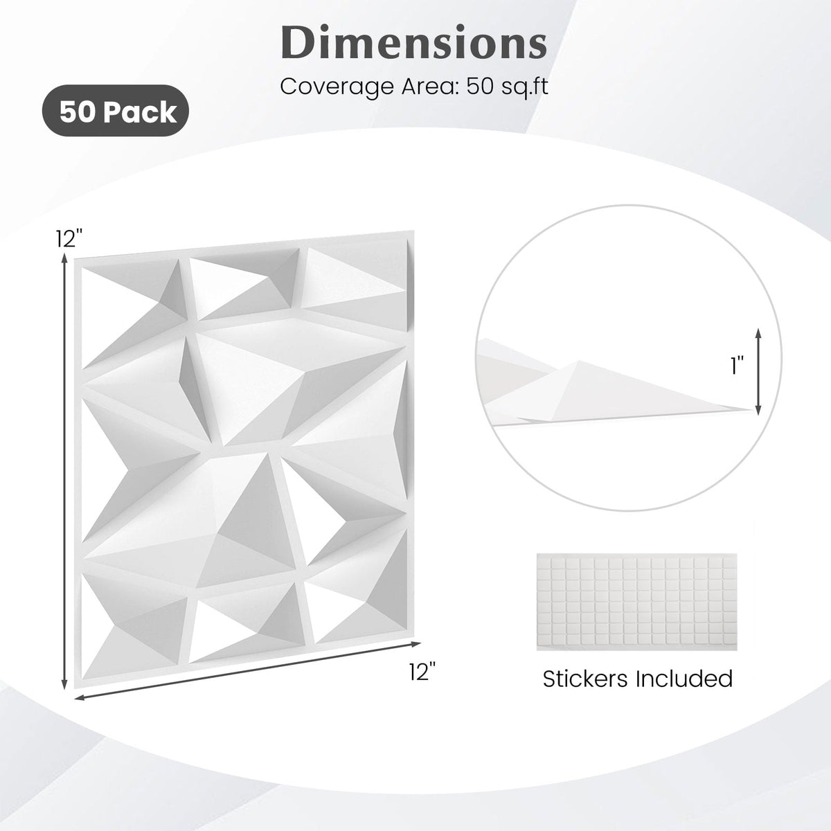 50-Pack 3D Wall Panels PVC Interior Wall Decoration with Diamond Accent-White-Wall Decor-DECOROLALA