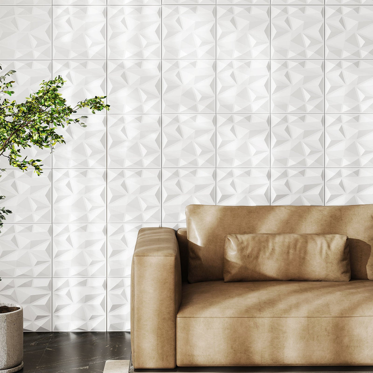 50-Pack 3D Wall Panels PVC Interior Wall Decoration with Diamond Accent-White-Wall Decor-DECOROLALA