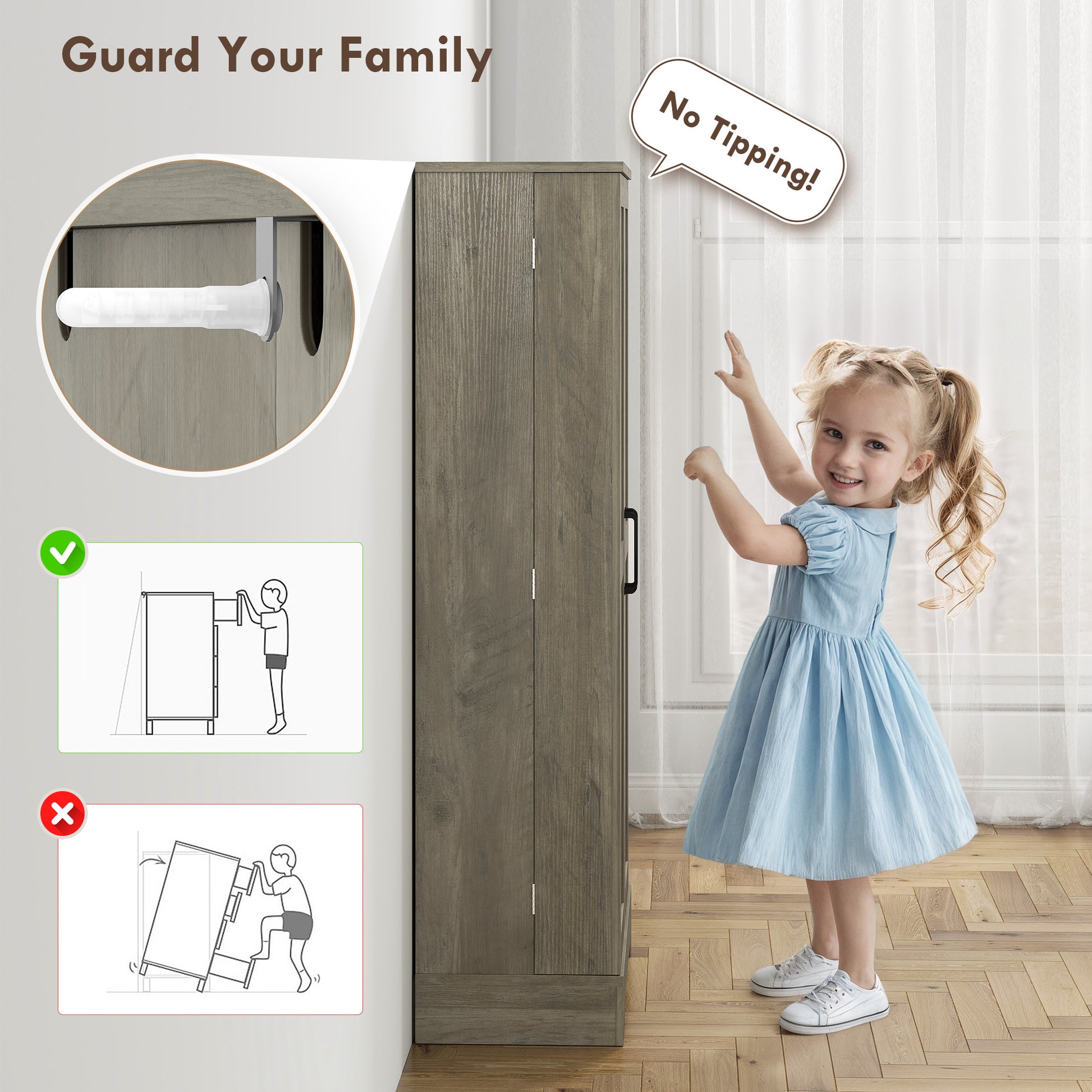 50" Pantry Storage Cabinet, Farmhouse Kitchen Pantry Cabinet with Doors, Adjustable Shelves, Distressed Grey-Home Furnishings > Storage & Organization > Kitchen Pantry Cabinets-DECOROLALA