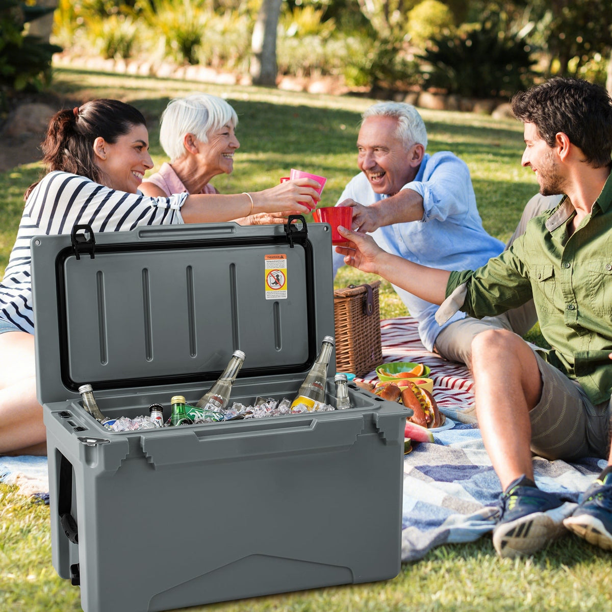 50 QT Rotomolded Cooler Insulated Portable Ice Chest with Integrated Cup Holders-Gray-Coolers-DECOROLALA