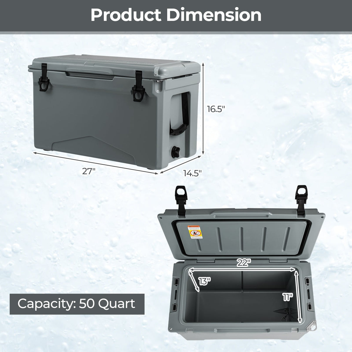 50 QT Rotomolded Cooler Insulated Portable Ice Chest with Integrated Cup Holders-Gray-Coolers-DECOROLALA