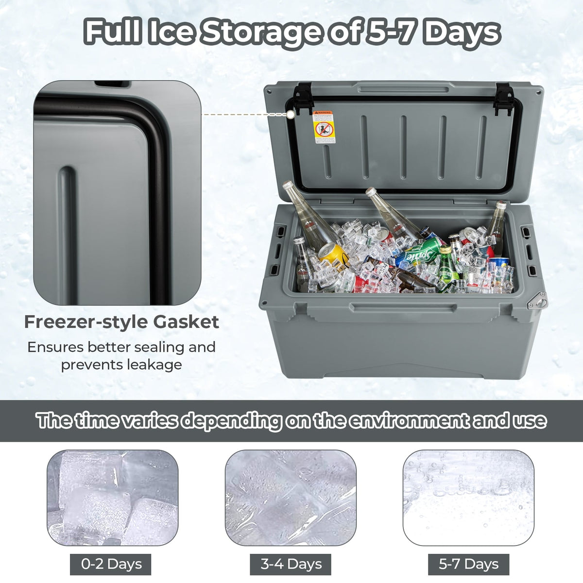 50 QT Rotomolded Cooler Insulated Portable Ice Chest with Integrated Cup Holders-Gray-Coolers-DECOROLALA