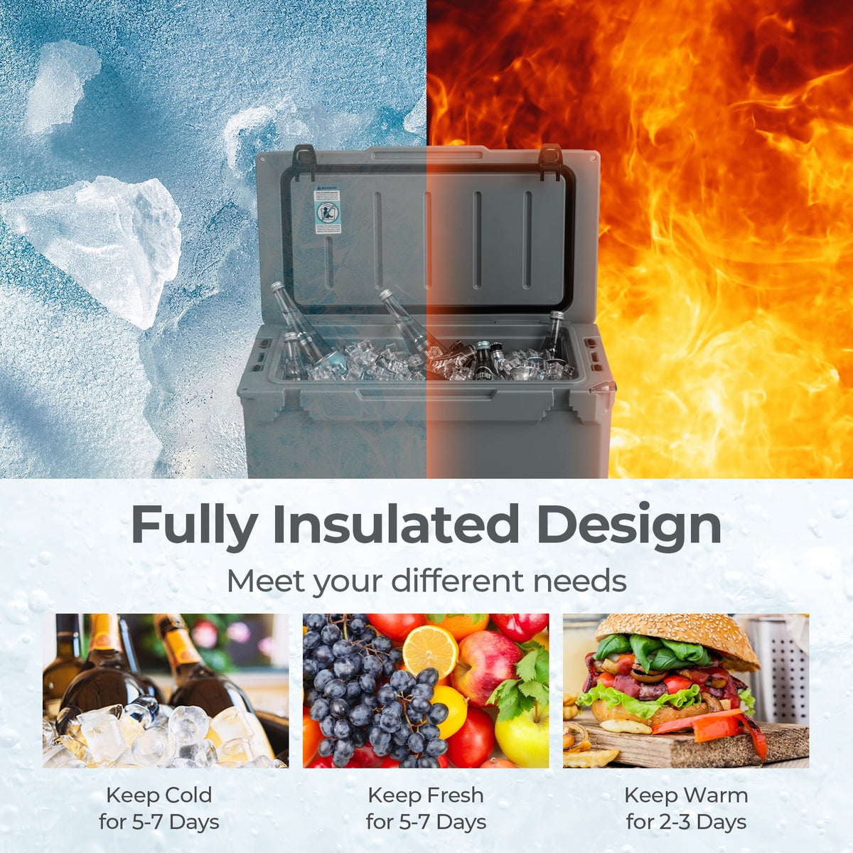 50 QT Rotomolded Cooler Insulated Portable Ice Chest with Integrated Cup Holders-Gray-Coolers-DECOROLALA