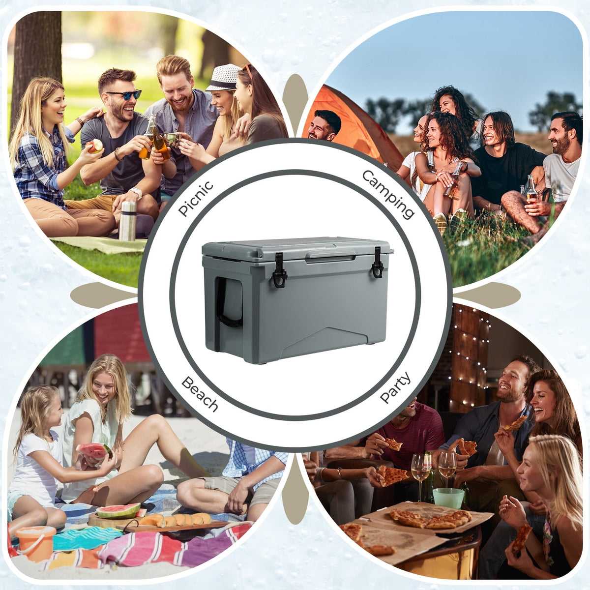 50 QT Rotomolded Cooler Insulated Portable Ice Chest with Integrated Cup Holders-Gray-Coolers-DECOROLALA