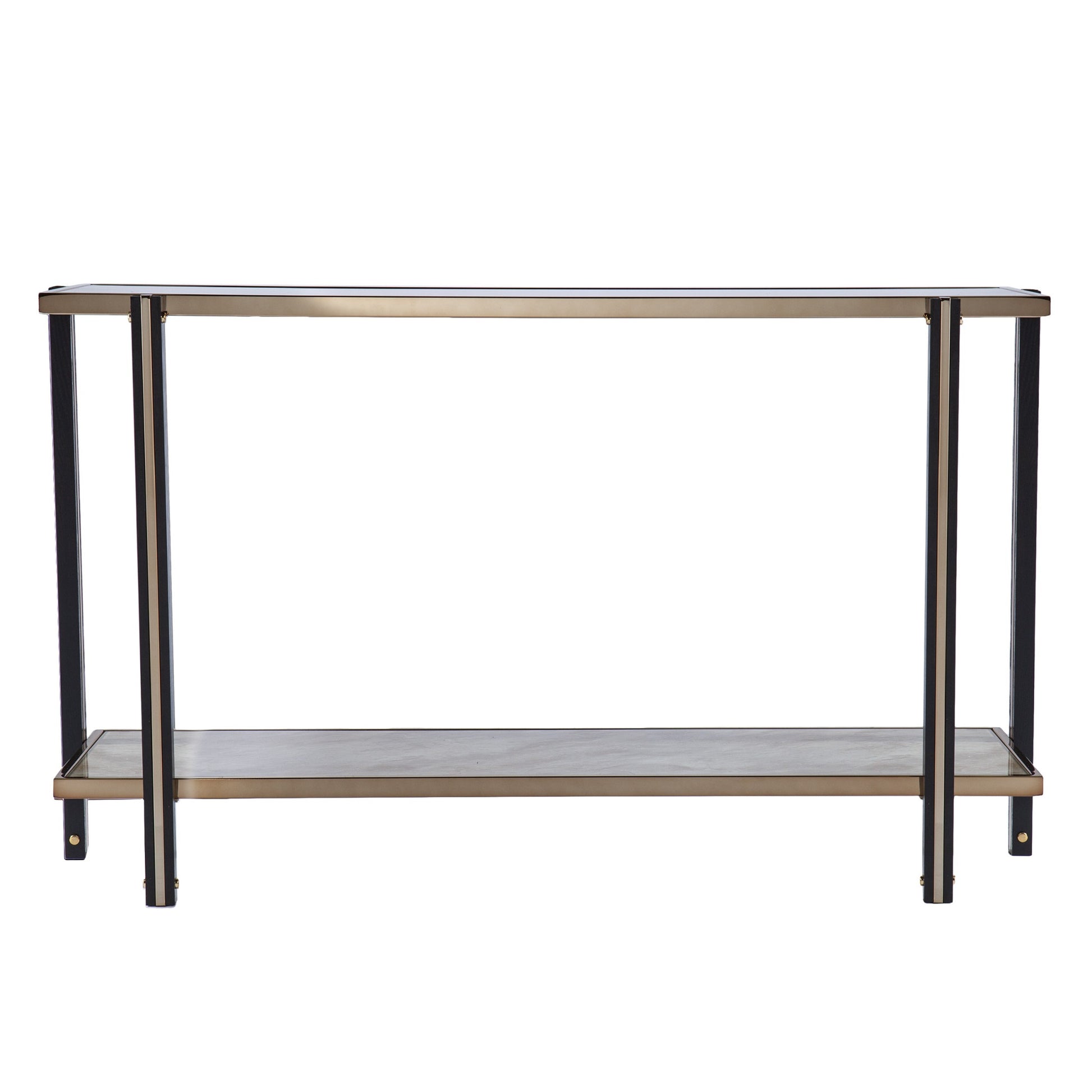 50" Smoky Black and Champagne Mirrored Glass Console Table With Shelf-Console Tables-DECOROLALA