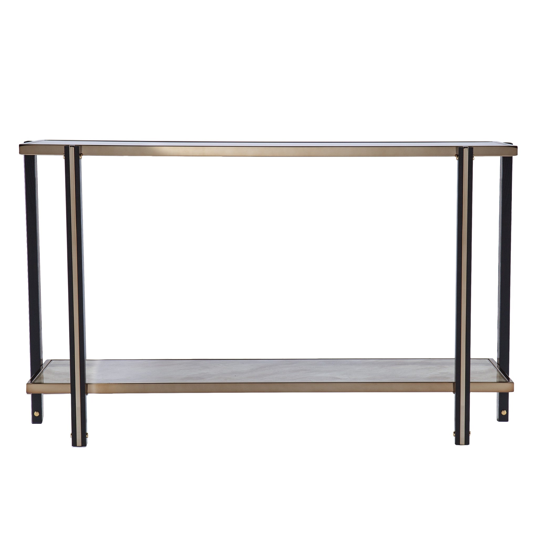 50" Smoky Black and Champagne Mirrored Glass Console Table With Shelf-Console Tables-DECOROLALA