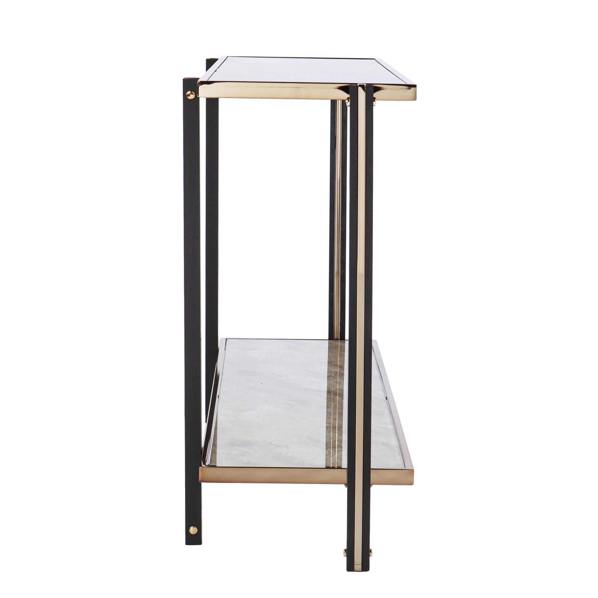 50" Smoky Black and Champagne Mirrored Glass Console Table With Shelf-Console Tables-DECOROLALA