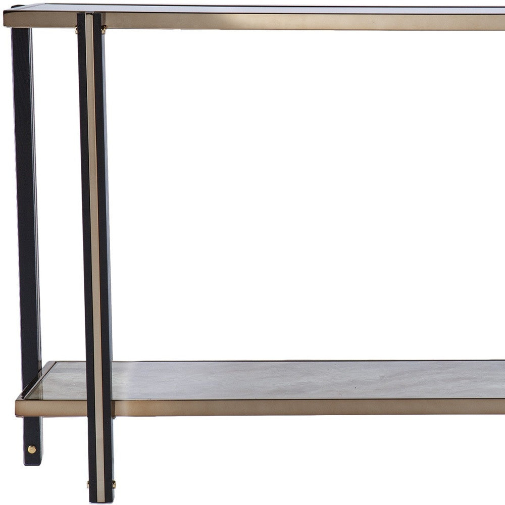 50" Smoky Black and Champagne Mirrored Glass Console Table With Shelf-Console Tables-DECOROLALA