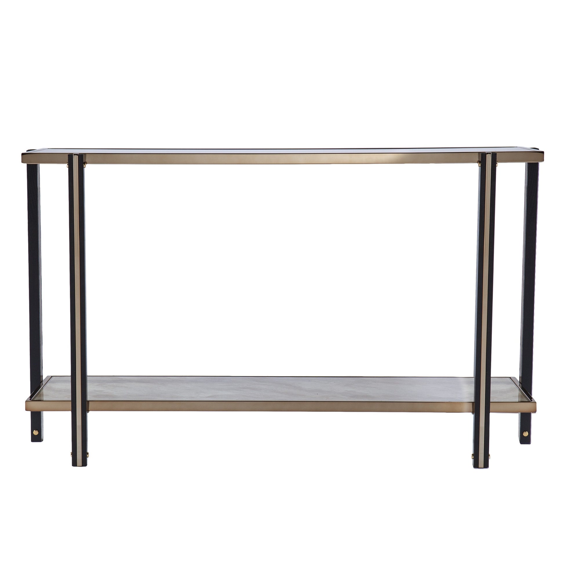 50" Smoky Black and Champagne Mirrored Glass Console Table With Shelf-Console Tables-DECOROLALA