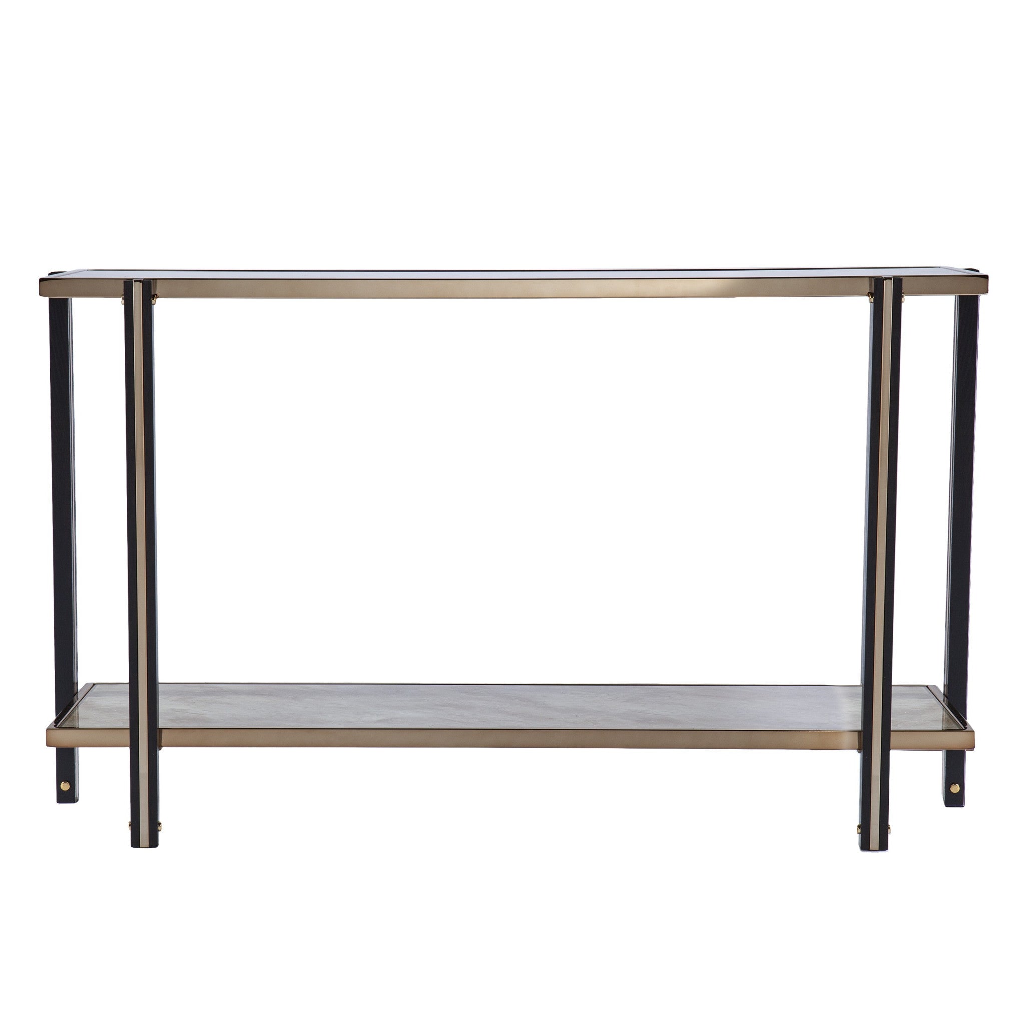 50" Smoky Black and Champagne Mirrored Glass Console Table With Shelf-Console Tables-DECOROLALA