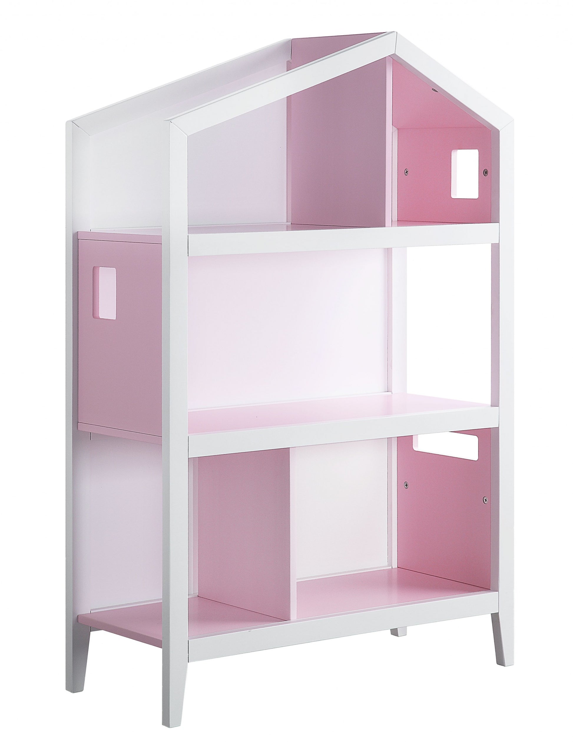 50" White Solid and Manufactured Wood and Solid Wood Three Tier Double Bookcase-Bookcases-DECOROLALA