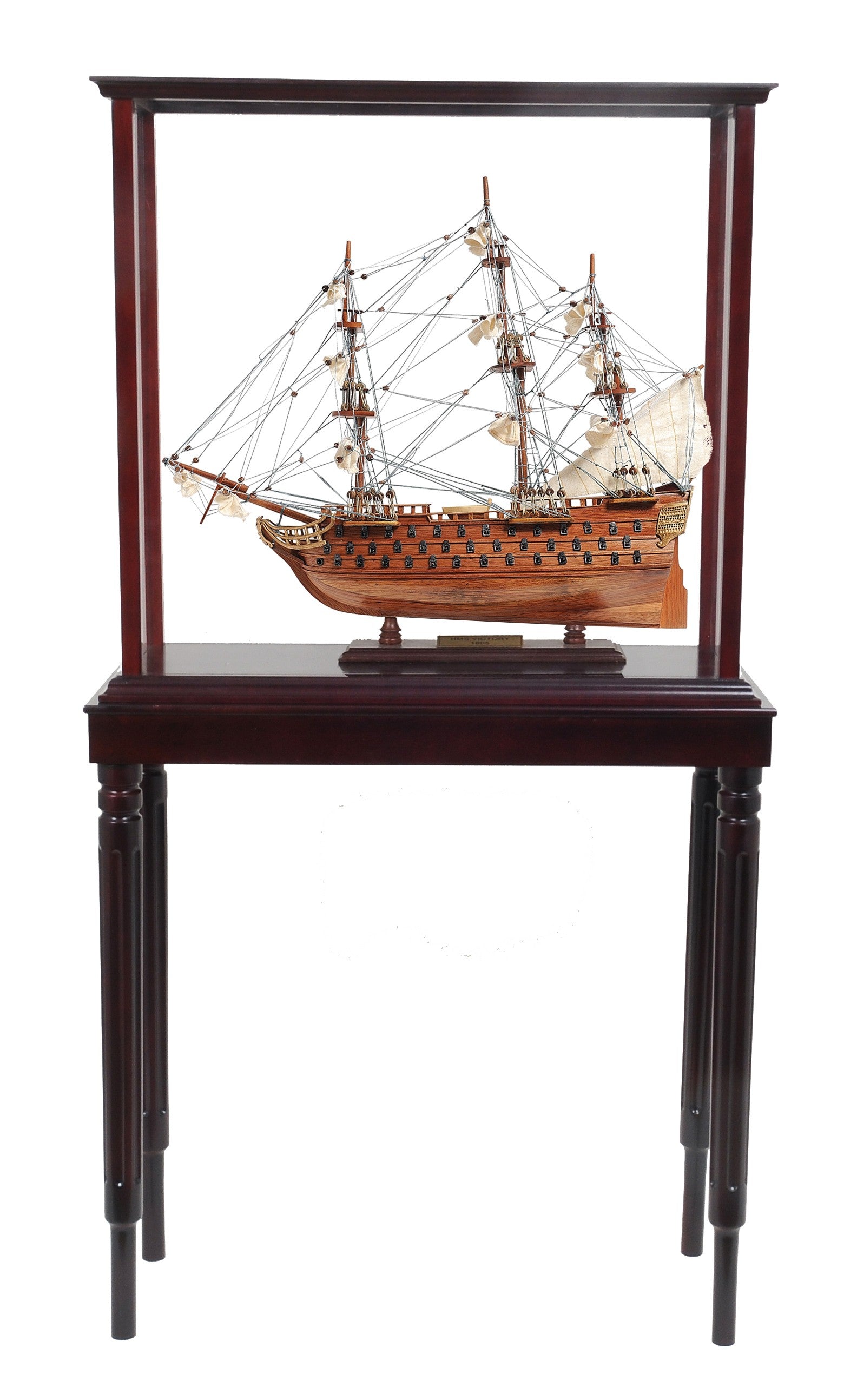 50" Wood Brown HMS Victory Hand Painted Boat with Case-Sculptures-DECOROLALA