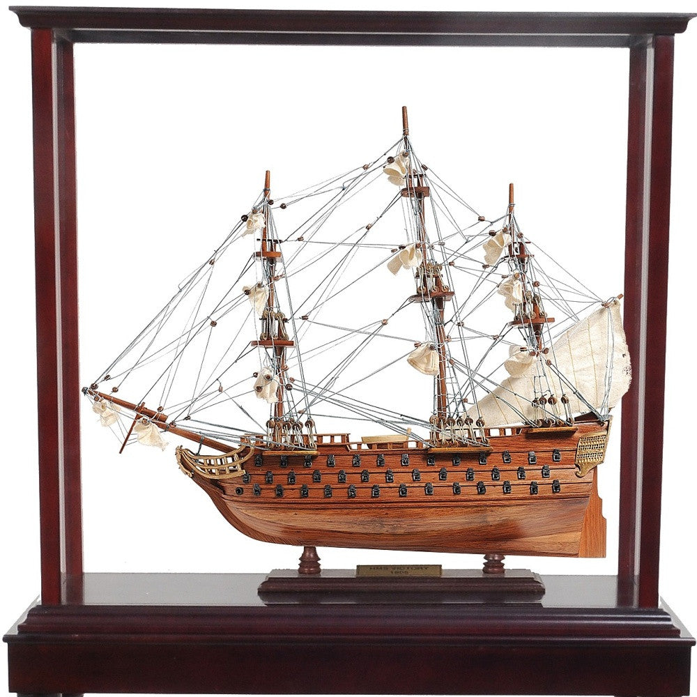 50" Wood Brown HMS Victory Hand Painted Boat with Case-Sculptures-DECOROLALA