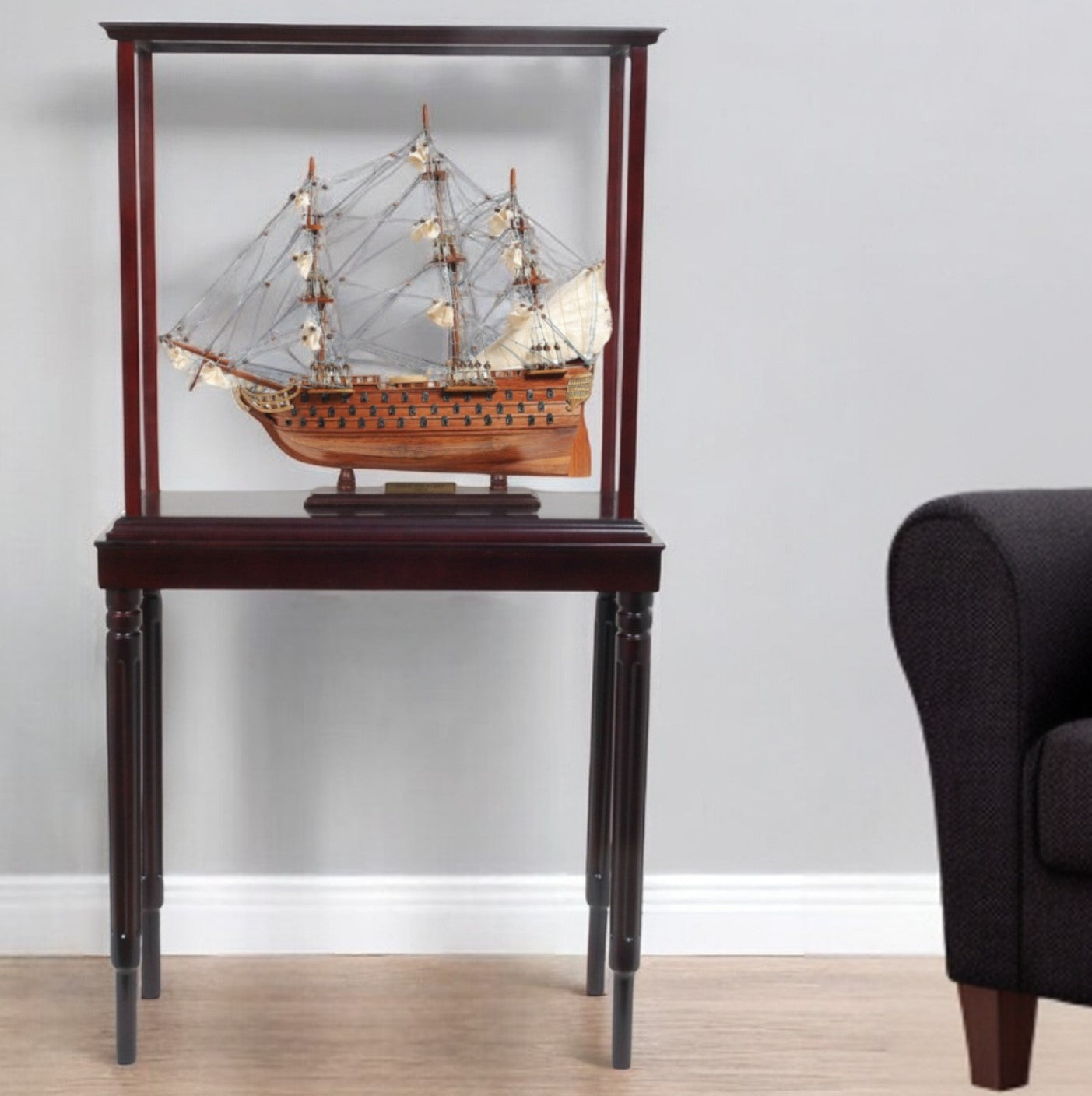 50" Wood Brown HMS Victory Hand Painted Boat with Case-Sculptures-DECOROLALA