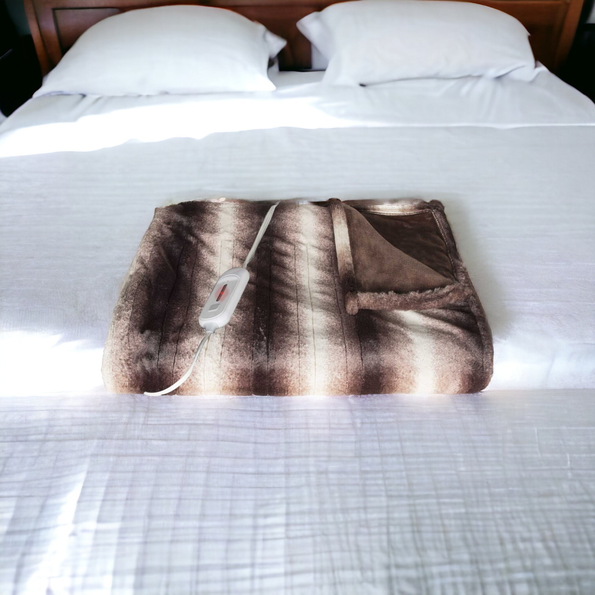 50" X 60" Brown And White Modern Contemporary Heated Throw Blankets-Throws & Blankets-DECOROLALA