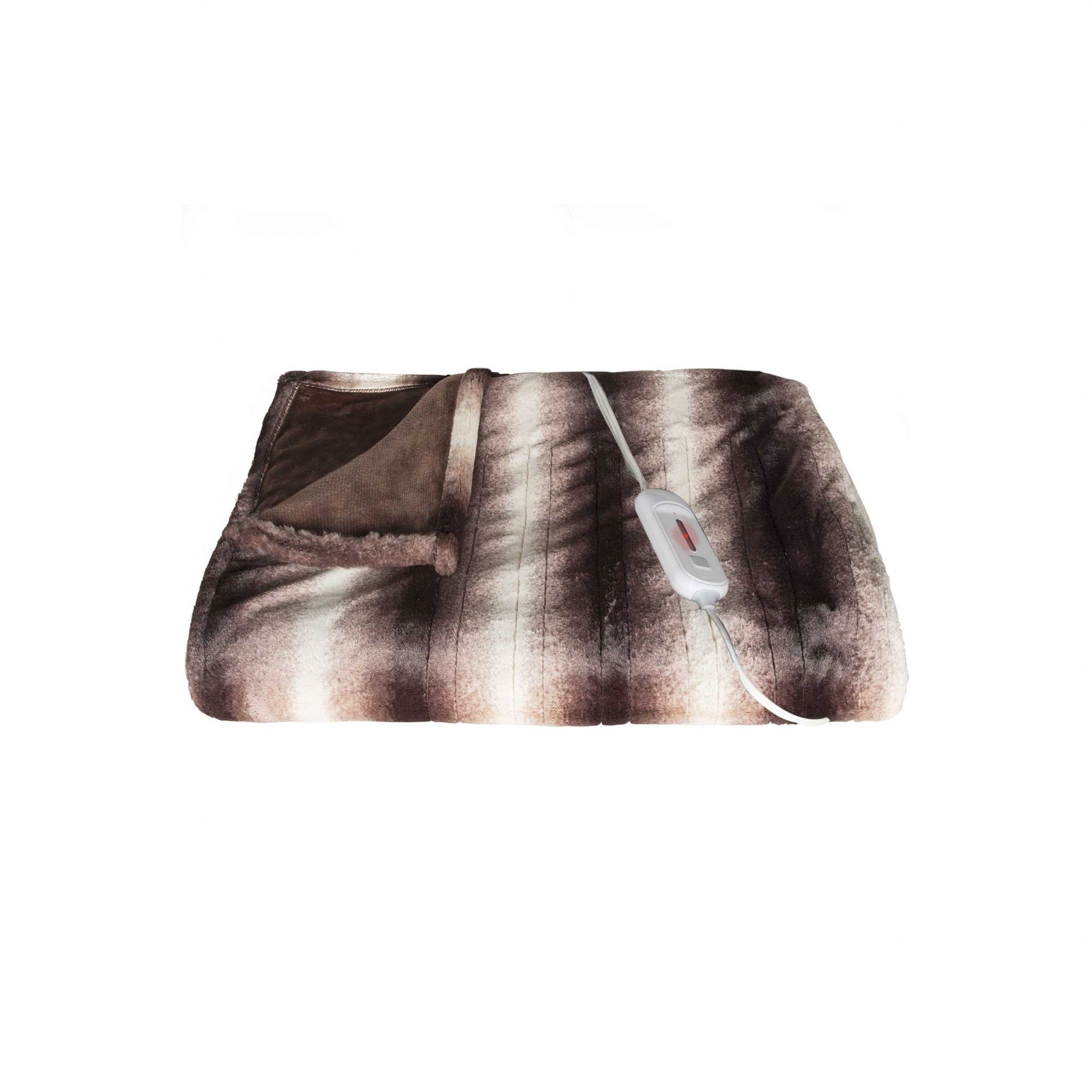 50" X 60" Brown And White Modern Contemporary Heated Throw Blankets-Throws & Blankets-DECOROLALA