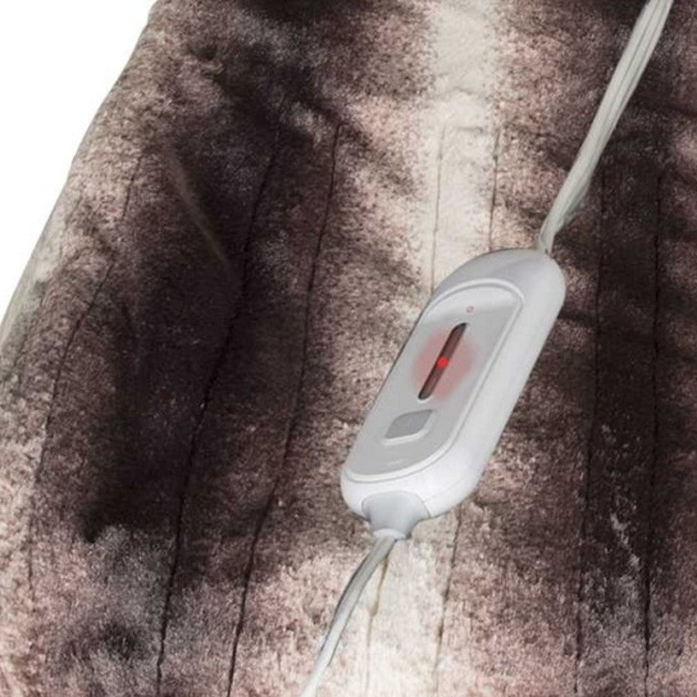 50" X 60" Brown And White Modern Contemporary Heated Throw Blankets-Throws & Blankets-DECOROLALA