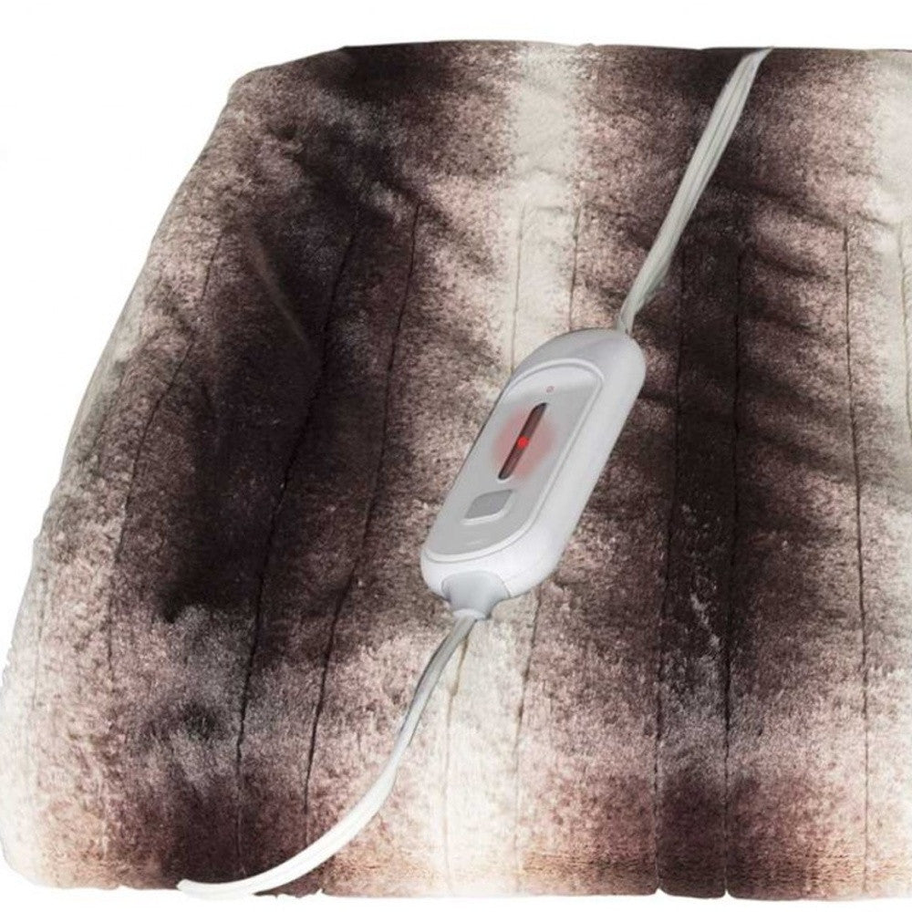 50" X 60" Brown And White Modern Contemporary Heated Throw Blankets-Throws & Blankets-DECOROLALA