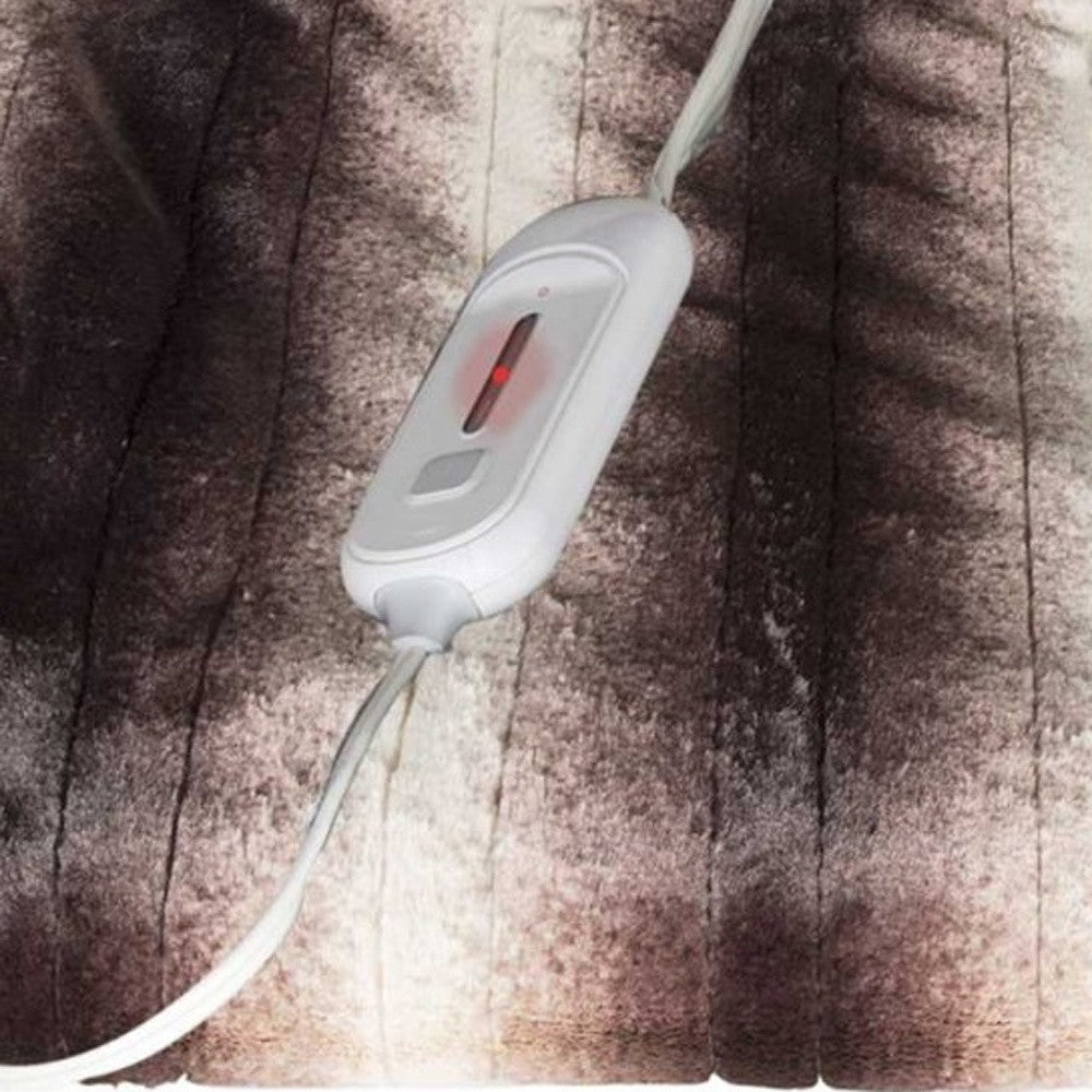 50" X 60" Brown And White Modern Contemporary Heated Throw Blankets-Throws & Blankets-DECOROLALA