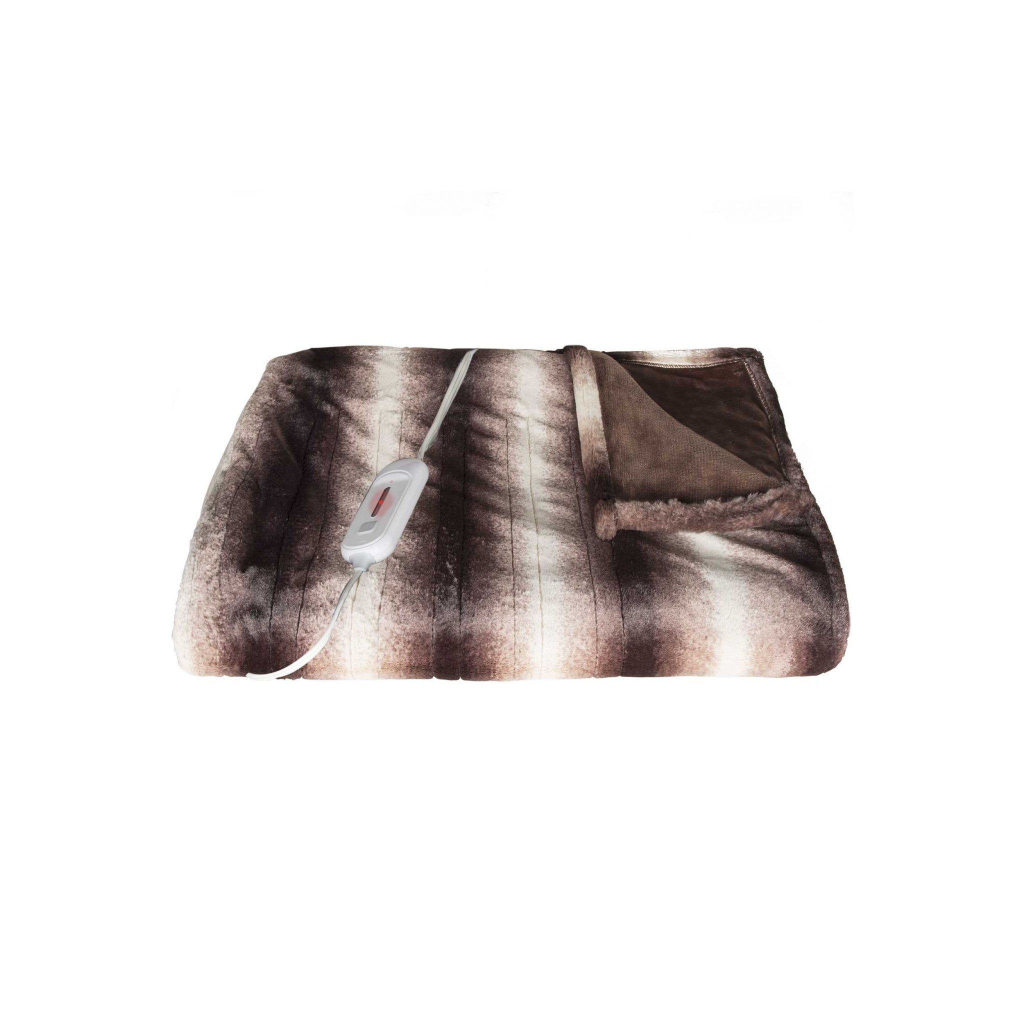 50" X 60" Brown And White Modern Contemporary Heated Throw Blankets-Throws & Blankets-DECOROLALA