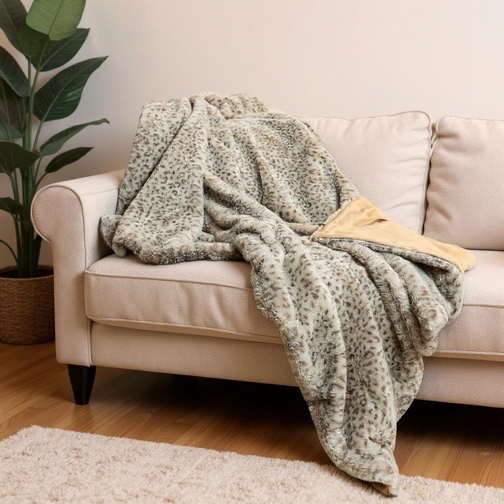 50" X 60" Brown and Taupe Faux Fur Animal Print Plush Throw Blanket-Throws & Blankets-DECOROLALA