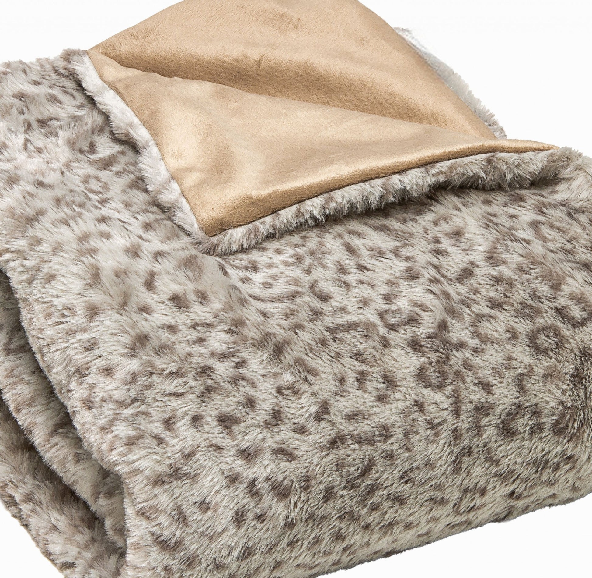 50" X 60" Brown and Taupe Faux Fur Animal Print Plush Throw Blanket-Throws & Blankets-DECOROLALA