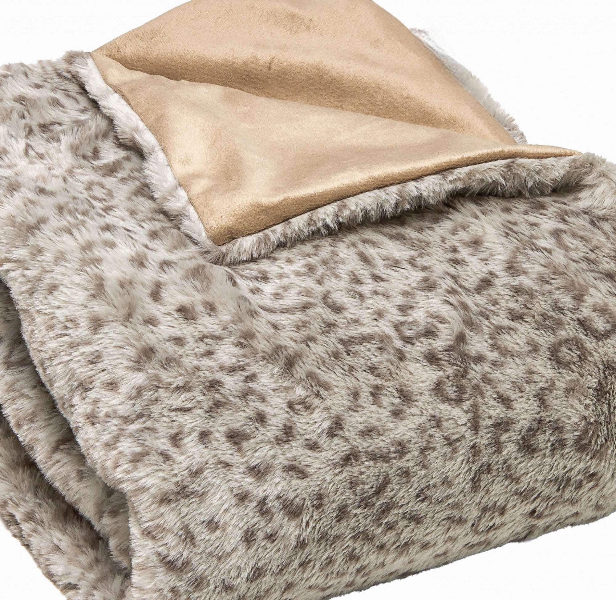 50" X 60" Brown and Taupe Faux Fur Animal Print Plush Throw Blanket-Throws & Blankets-DECOROLALA