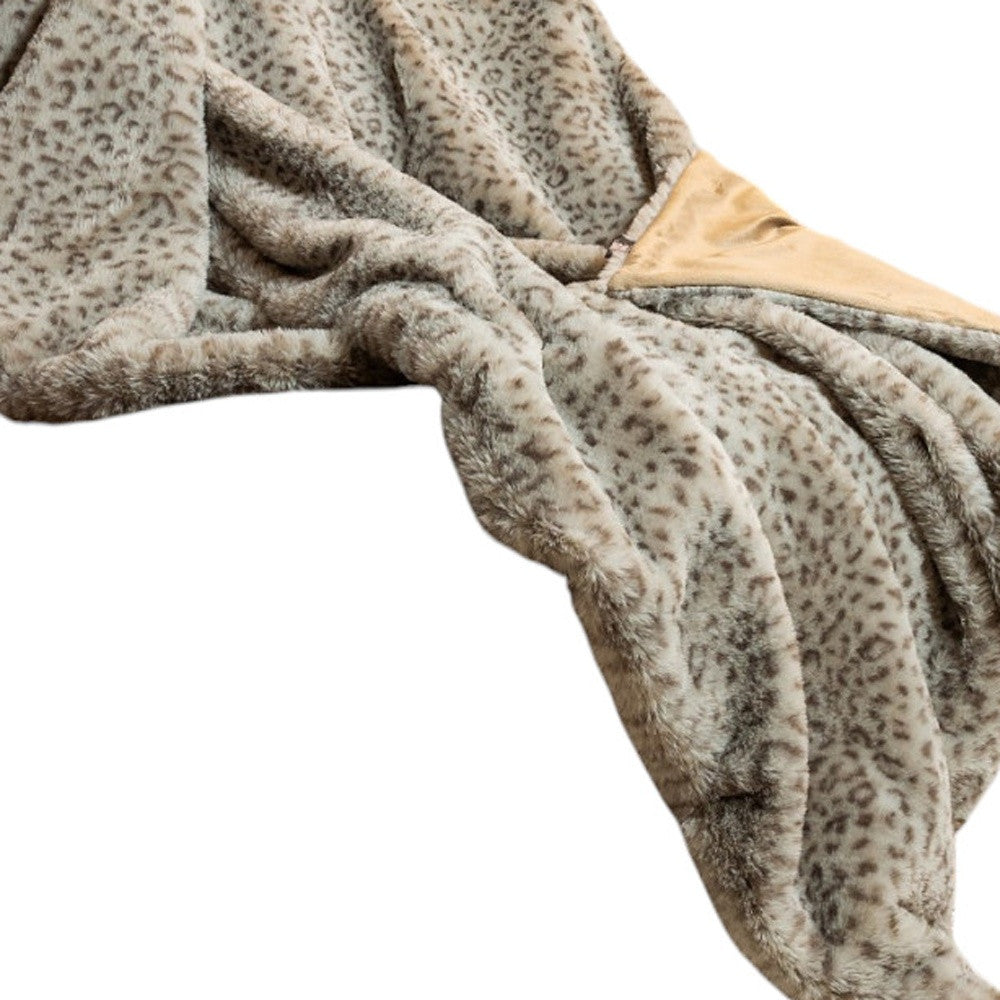50" X 60" Brown and Taupe Faux Fur Animal Print Plush Throw Blanket-Throws & Blankets-DECOROLALA