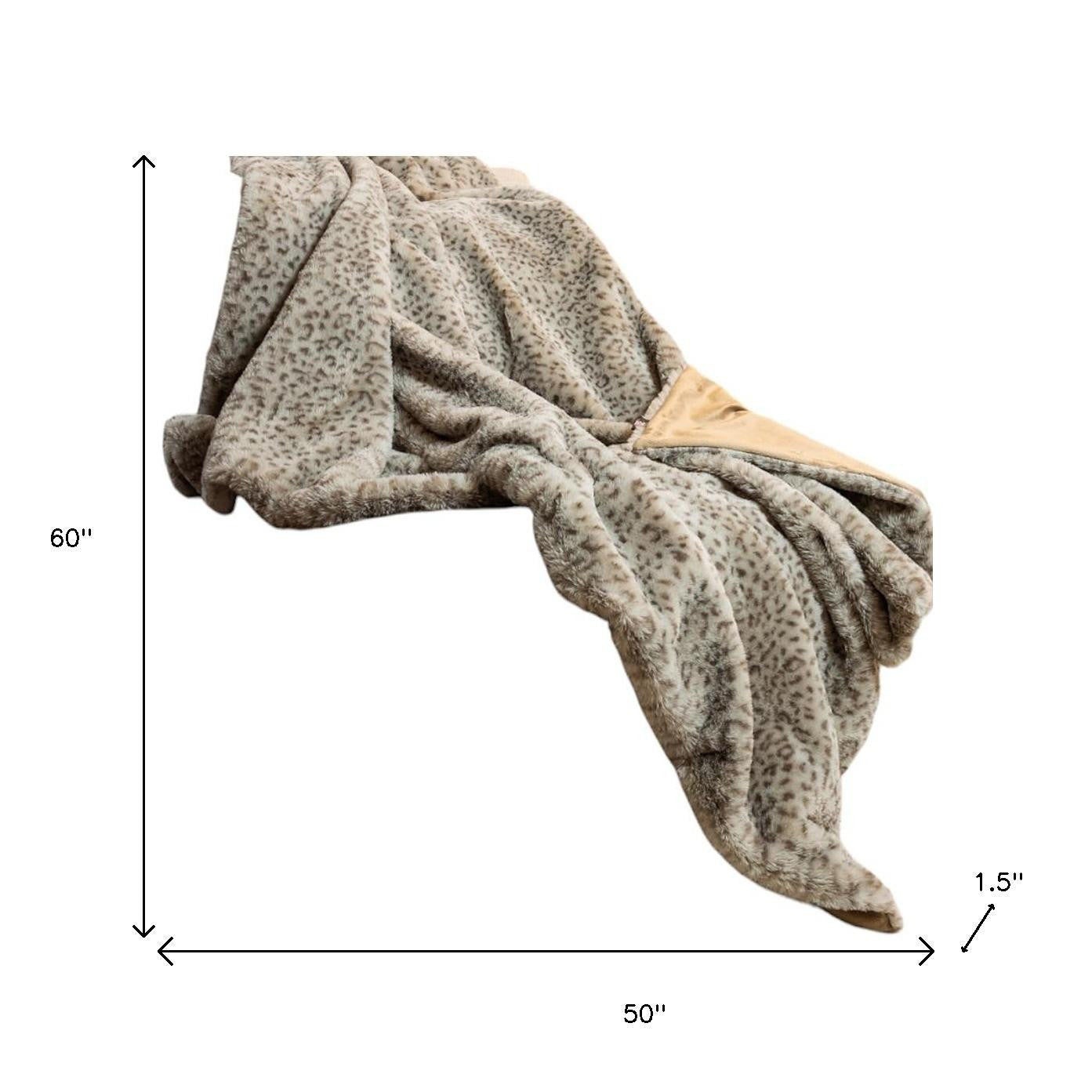 50" X 60" Brown and Taupe Faux Fur Animal Print Plush Throw Blanket-Throws & Blankets-DECOROLALA