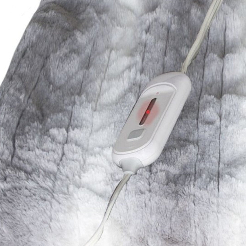 50" X 60" Gray And White Heated Electric Striped Throw Blanket-Throws & Blankets-DECOROLALA