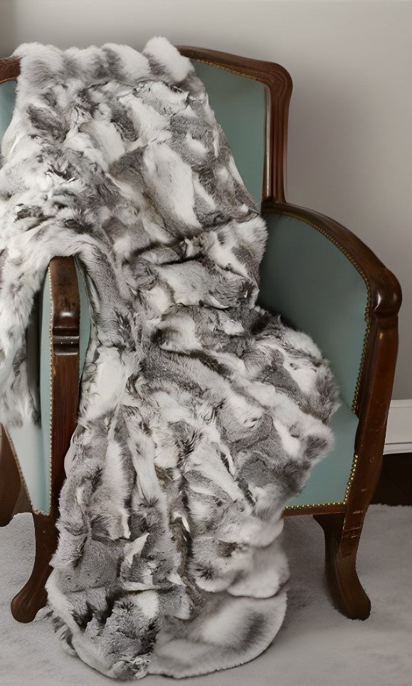 50" X 60" Gray Rabbit Fur Throw Blanket-Throws & Blankets-DECOROLALA