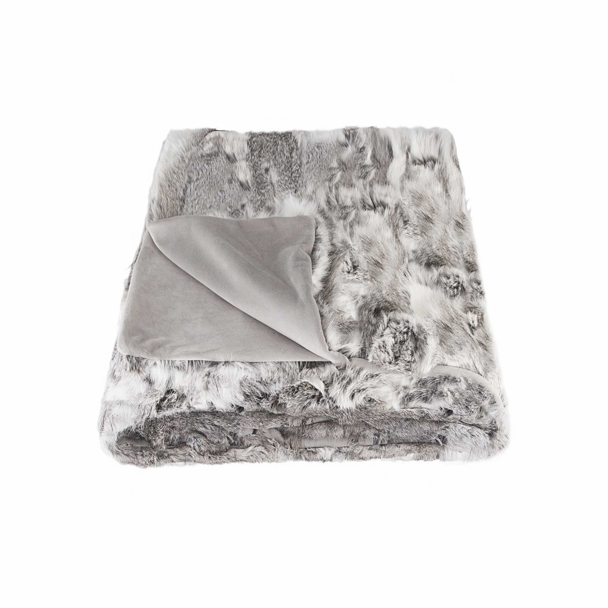 50" X 60" Gray Rabbit Fur Throw Blanket-Throws & Blankets-DECOROLALA